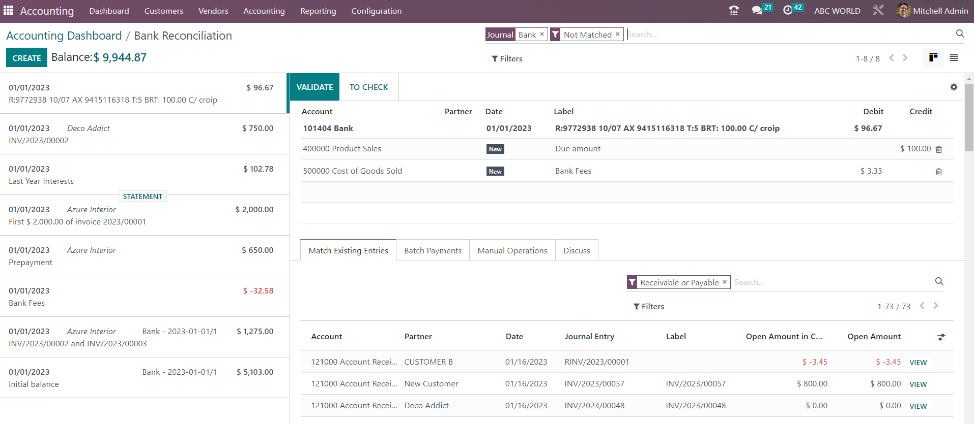 Odoo Accounting Module - Bank Reconciliation