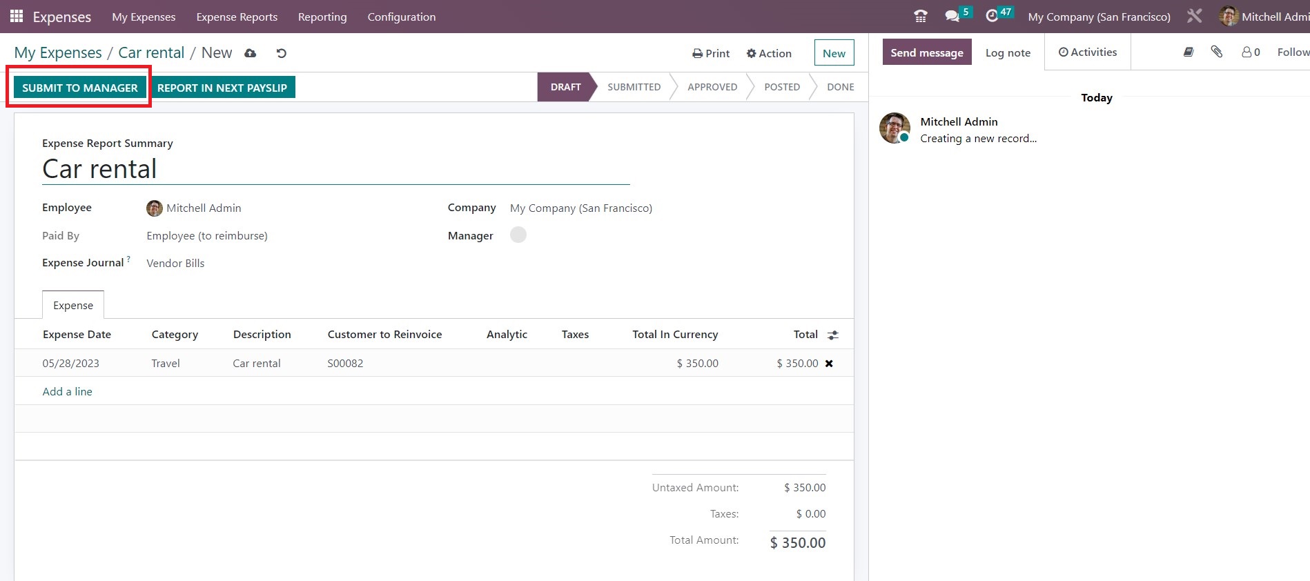 Reinvoicing Expenses To Customers in Odoo - 8 - Midis