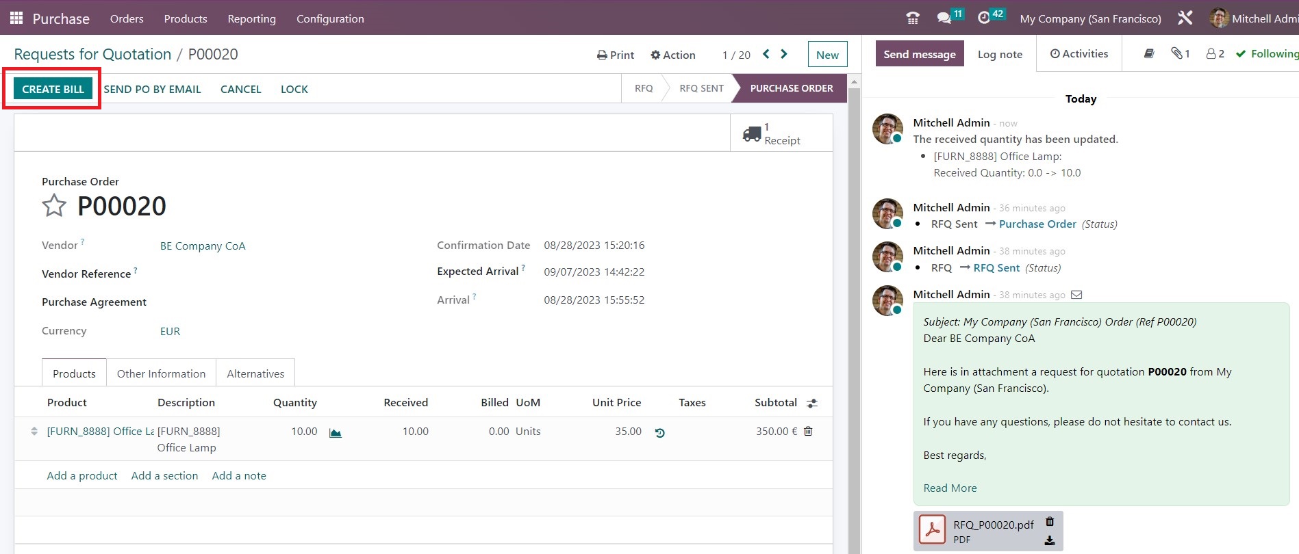 Step 8: Validate the Purchase Order and Create a Bill - Midis - 16