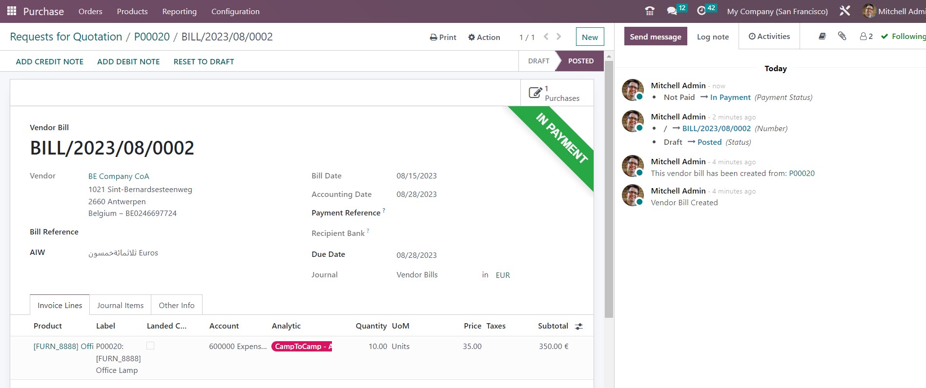 Step 8: Validate the Purchase Order and Create a Bill - Midis - 20