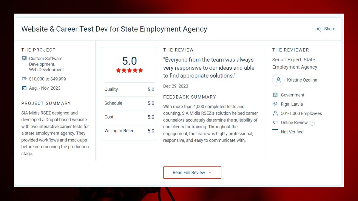 Customer review NVA on Clutch NVA eKarjeras tests - Customer review