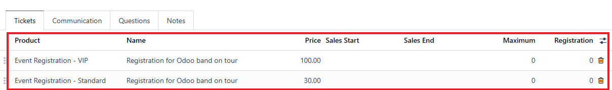 tickets options