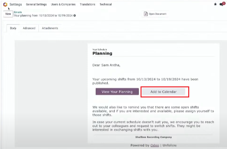 Calendar Integration