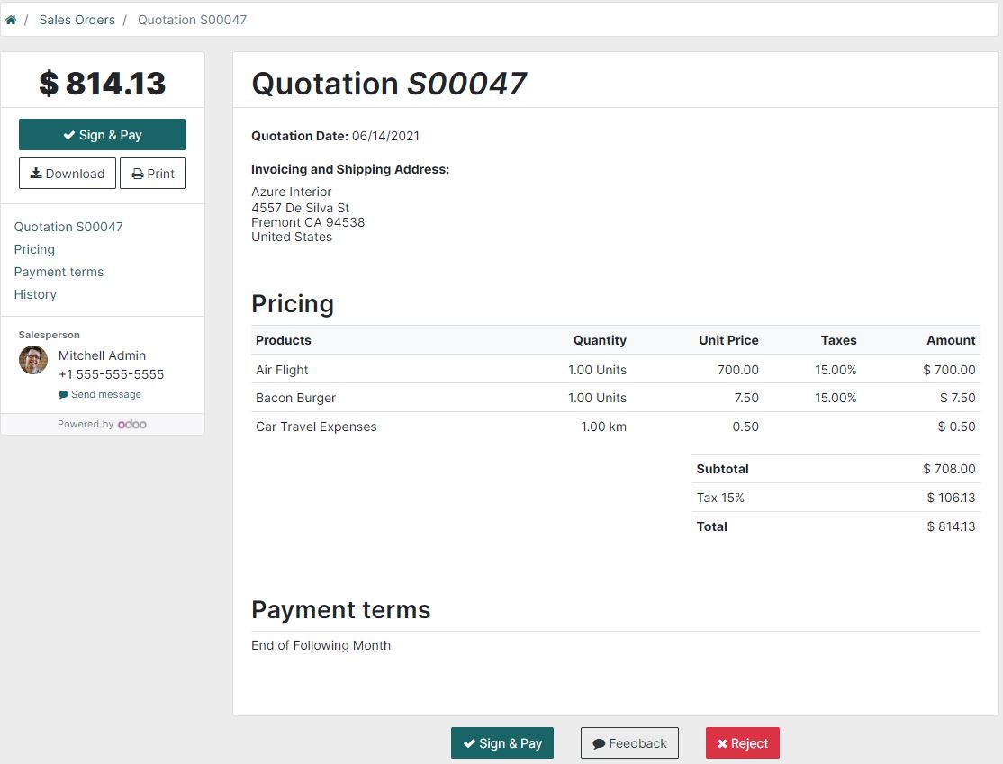 Odoo CRM: Quotation.