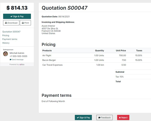 Odoo ERP - Sales module, Create Quotation