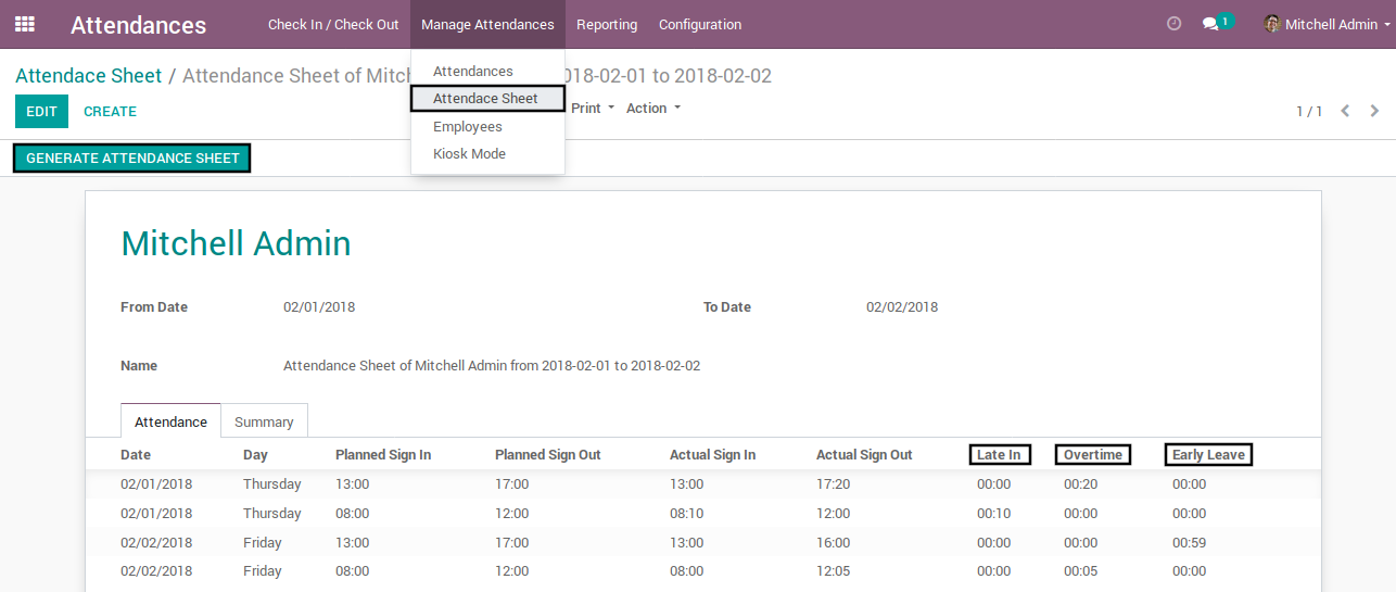 Odoo ERP - Attendances