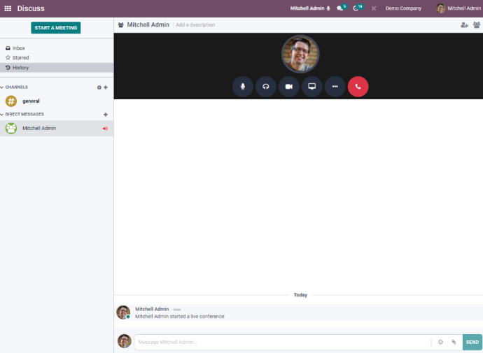 Odoo Discuss Module, Video conference, meet