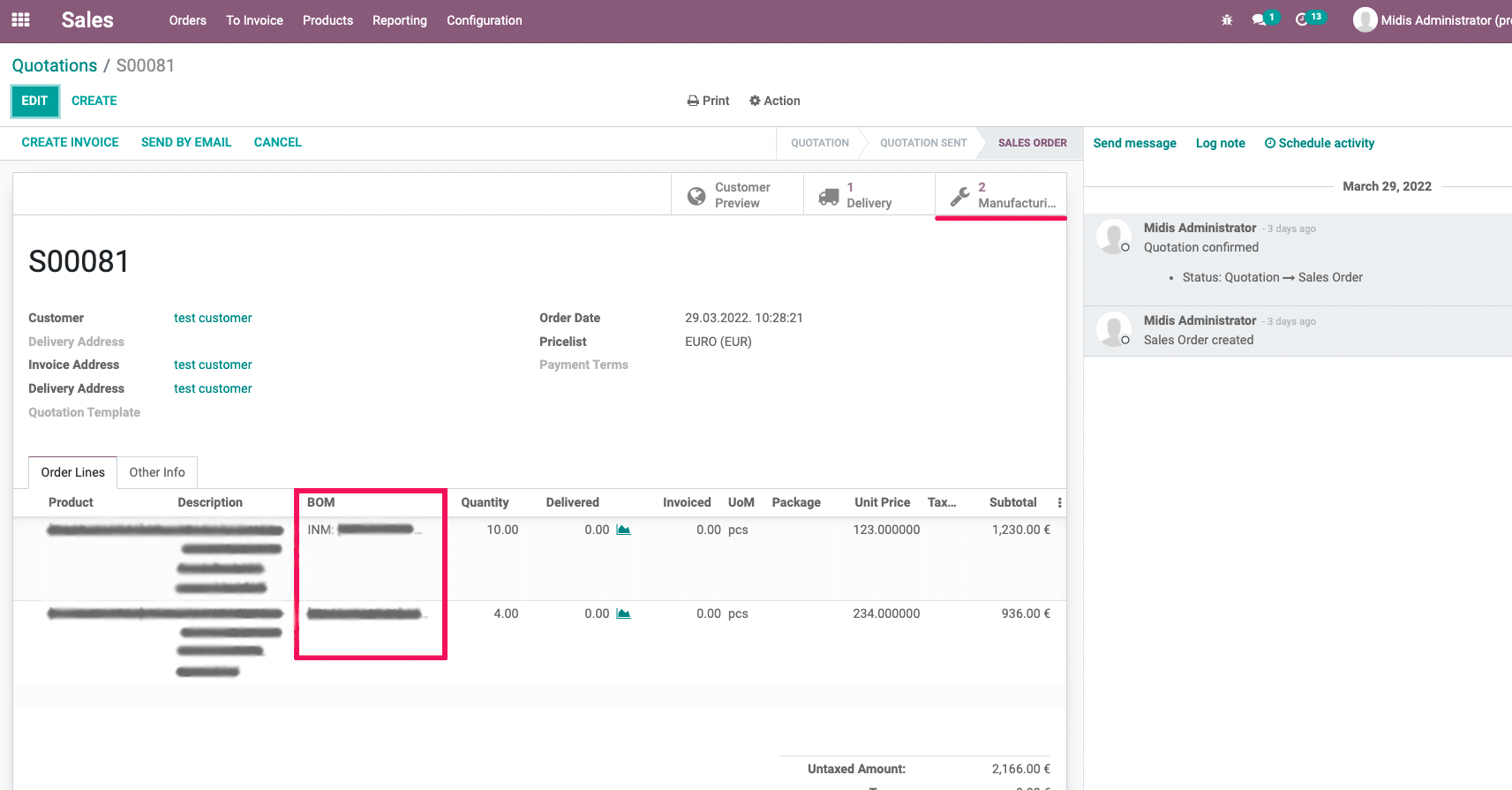 Odoo ERP BOM selection for sales order